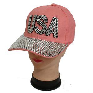 USA Women Fashion Dazzling Studs Stones Hat Adjustable Baseball Cap Pink